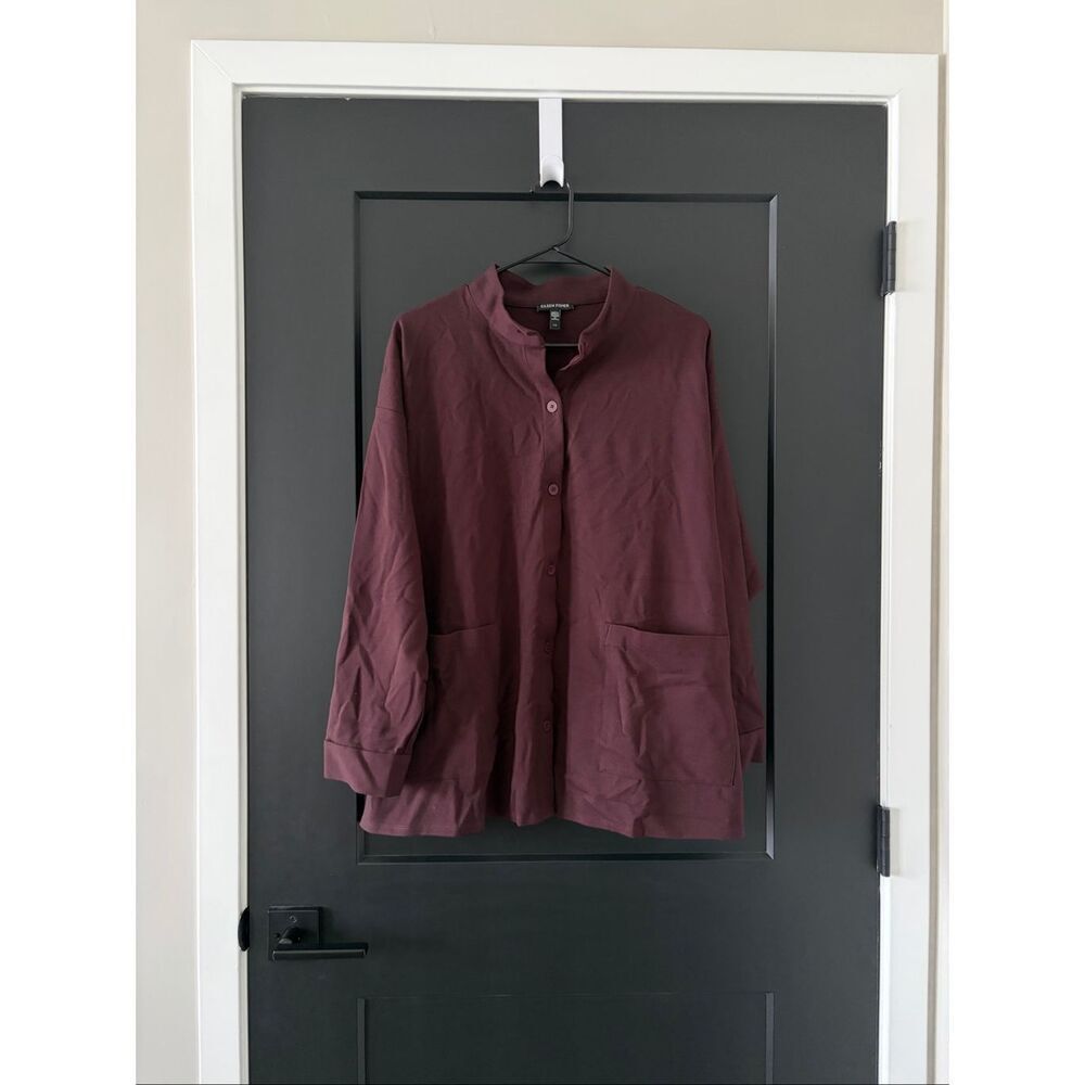 Eileen Fisher Stand Collar Overshirt Shacket Cassis Brown Size L